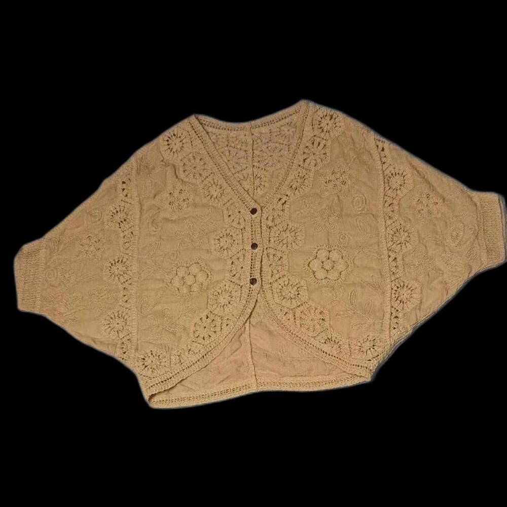 Jianhu Dolman Sleeve Crochet Button Up Shrug Cardigan Womens One Size Tan Khaki
